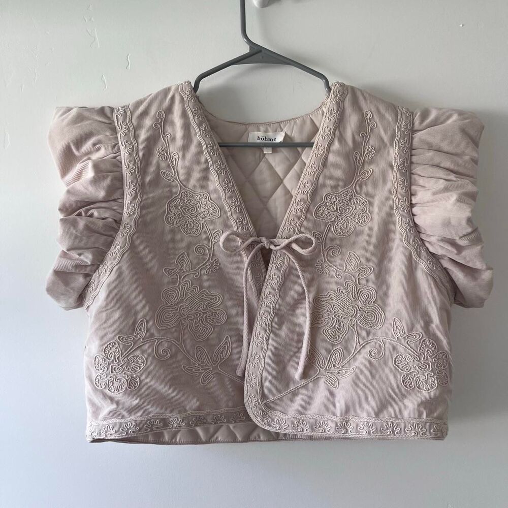 Böhme Damaris Embroidered Ruffle Sleeve Cropped Vest Top Size Large